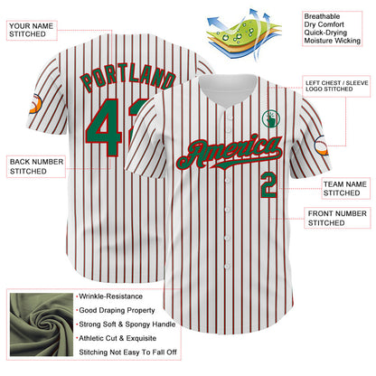 Custom White (Kelly Green Red Pinstripe) Kelly Green-Red Authentic Baseball Jersey - Sky-Custom