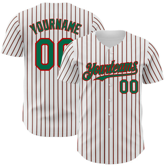 Custom White (Kelly Green Red Pinstripe) Kelly Green-Red Authentic Baseball Jersey - Sky-Custom