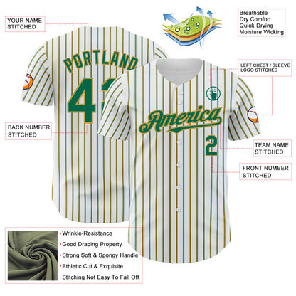 Custom White (Kelly Green Old Gold Pinstripe) Kelly Green-Old Gold Authentic Baseball Jersey - Sky-Custom
