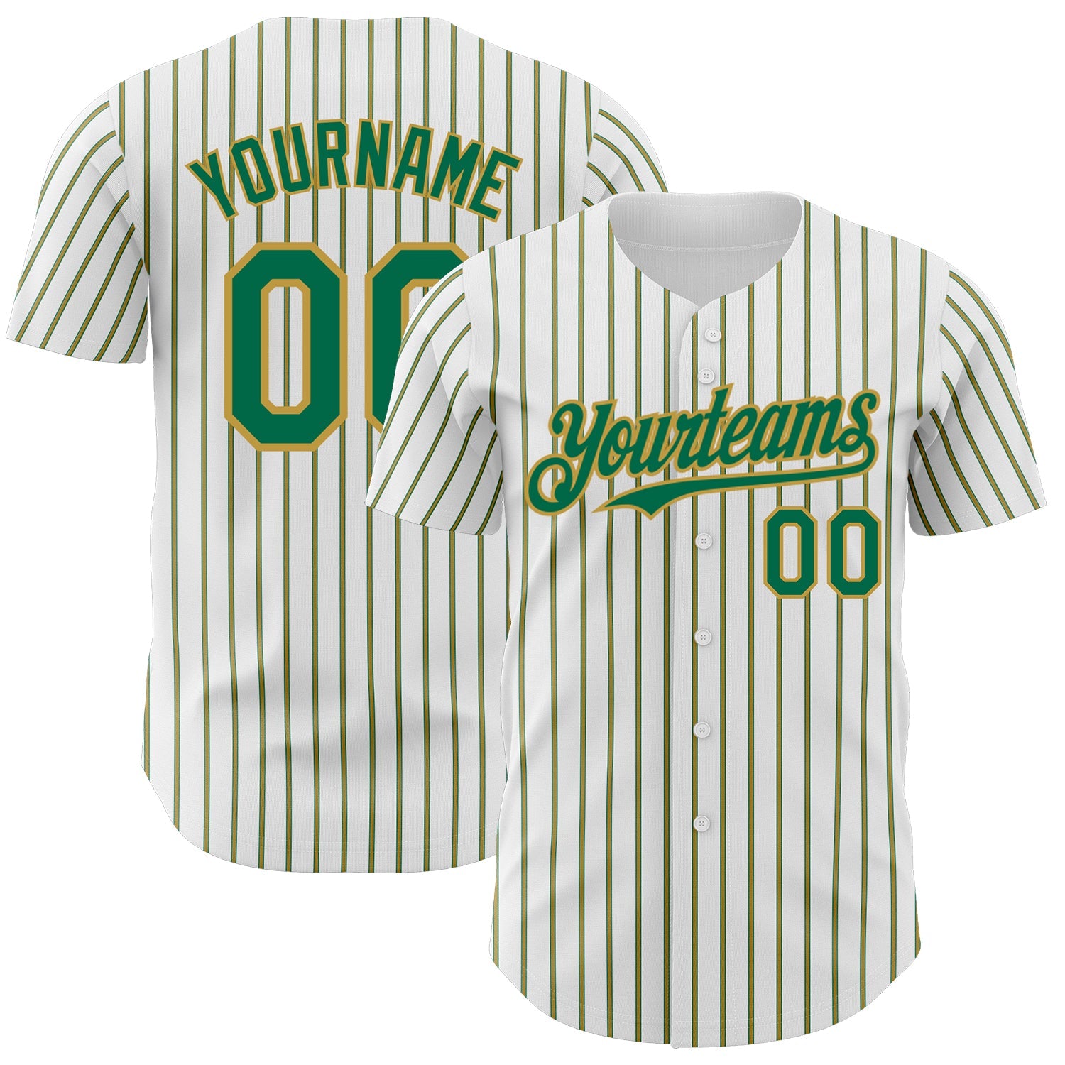 Custom White (Kelly Green Old Gold Pinstripe) Kelly Green-Old Gold Authentic Baseball Jersey - Sky-Custom