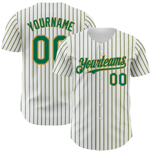 Custom White (Kelly Green Old Gold Pinstripe) Kelly Green-Old Gold Authentic Baseball Jersey - Sky-Custom