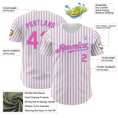 Custom White (Light Blue Pink Pinstripe) Pink-Light Blue Authentic Baseball Jersey - Sky-Custom