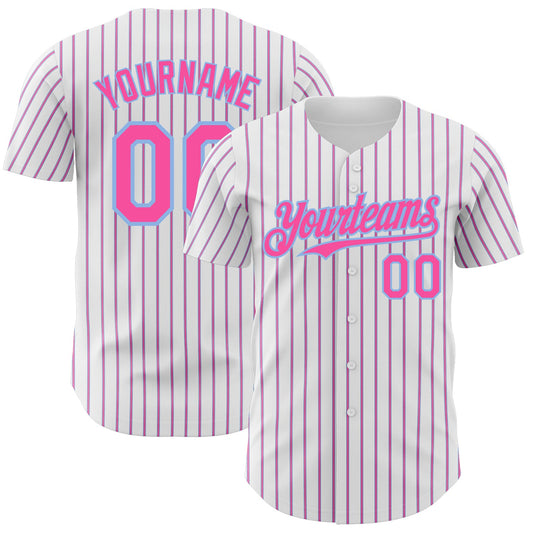 Custom White (Light Blue Pink Pinstripe) Pink-Light Blue Authentic Baseball Jersey - Sky-Custom
