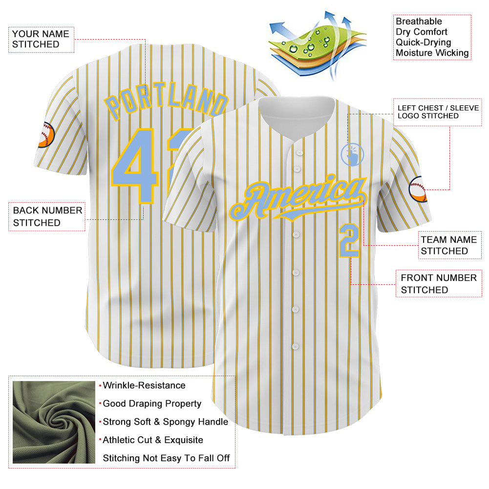 Custom White (Light Blue Yellow Pinstripe) Light Blue-Yellow Authentic Baseball Jersey - Sky-Custom