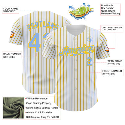 Custom White (Light Blue Yellow Pinstripe) Light Blue-Yellow Authentic Baseball Jersey - Sky-Custom