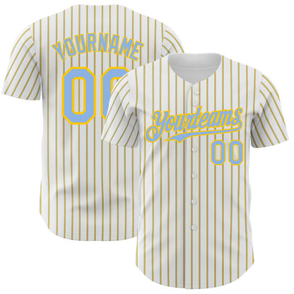 Custom White (Light Blue Yellow Pinstripe) Light Blue-Yellow Authentic Baseball Jersey - Sky-Custom