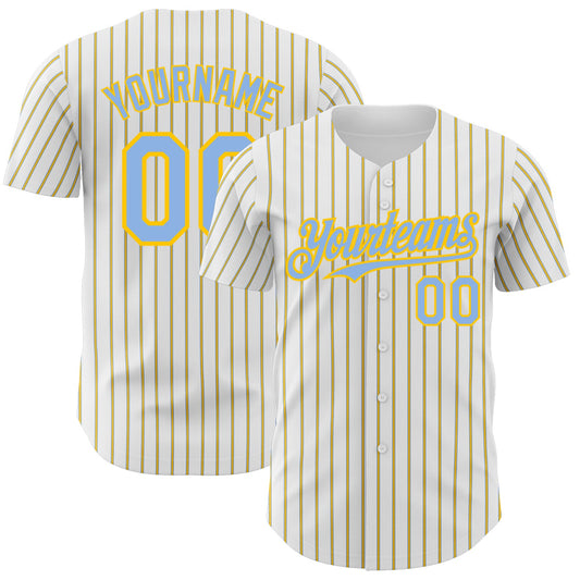 Custom White (Light Blue Yellow Pinstripe) Light Blue-Yellow Authentic Baseball Jersey - Sky-Custom