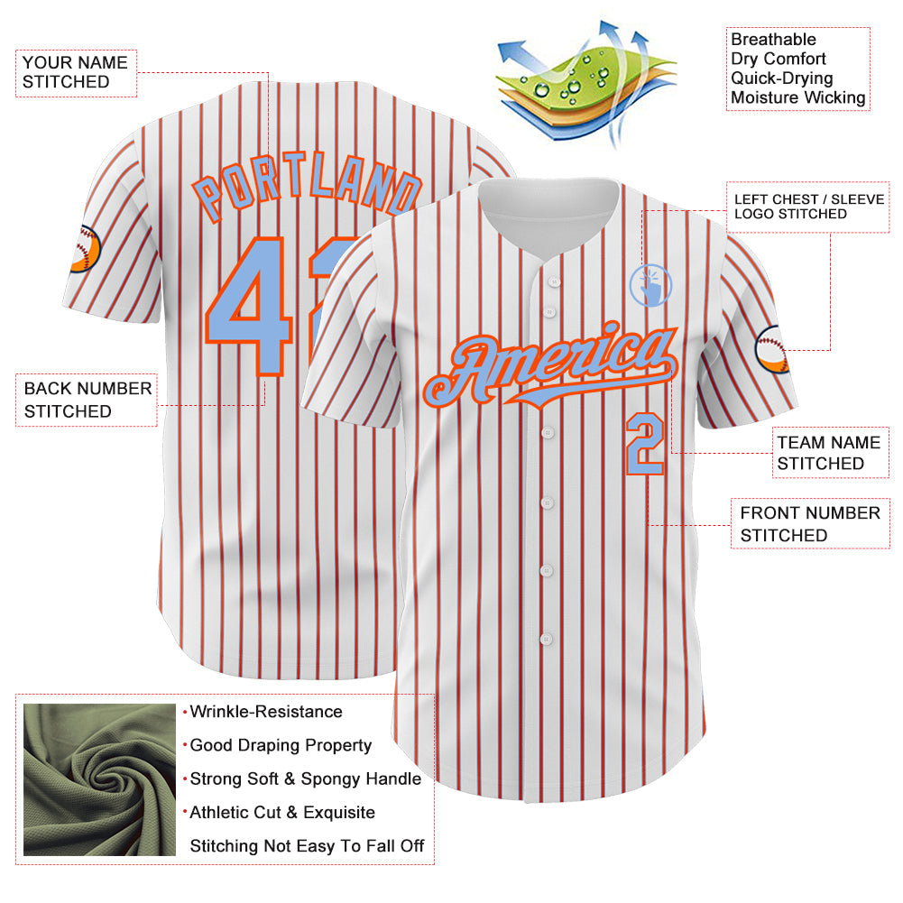 Custom White (Light Blue Orange Pinstripe) Light Blue-Orange Authentic Baseball Jersey - Sky-Custom