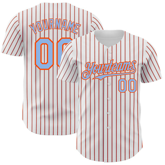 Custom White (Light Blue Orange Pinstripe) Light Blue-Orange Authentic Baseball Jersey - Sky-Custom