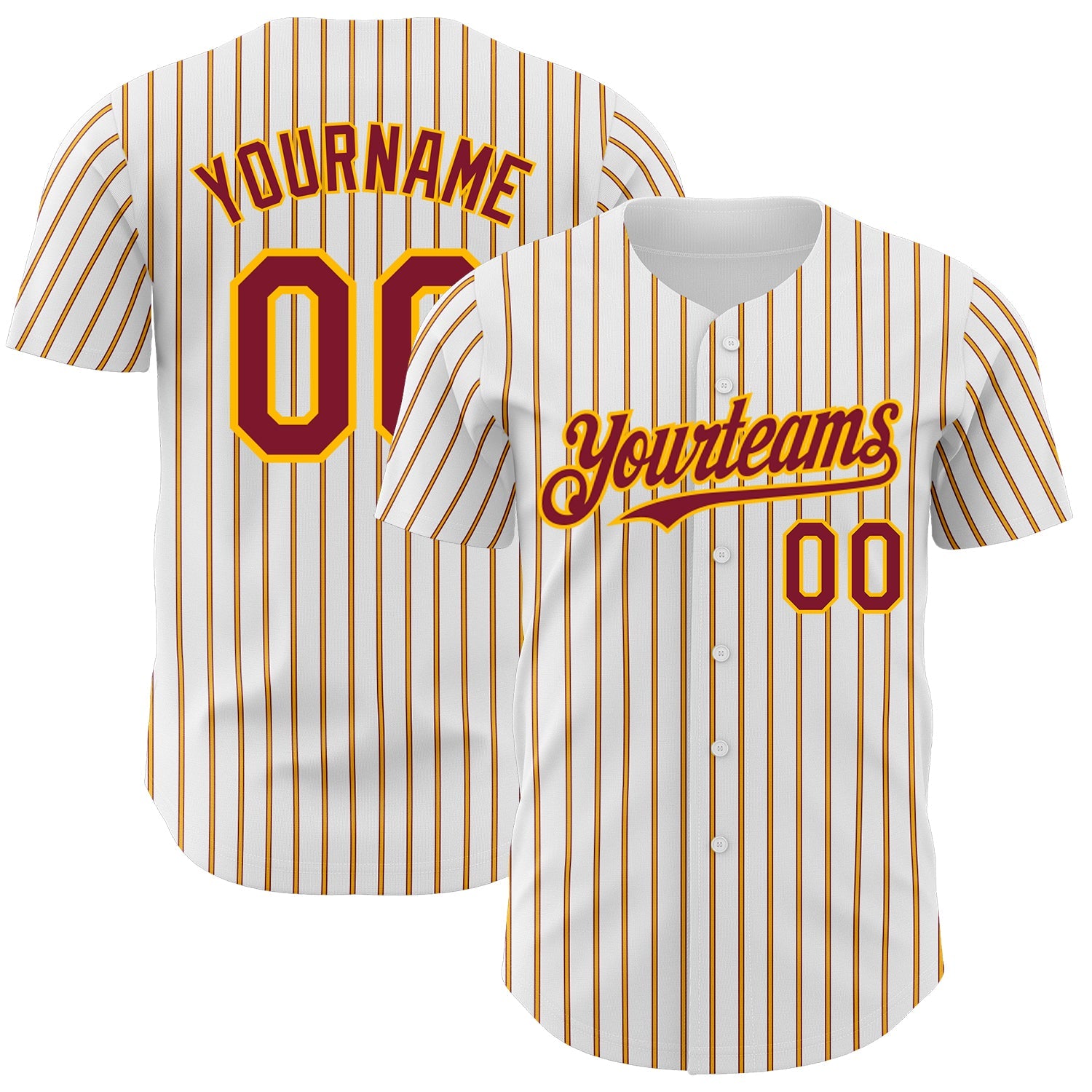 Custom White (Crimson Gold Pinstripe) Crimson-Gold Authentic Baseball Jersey - Sky-Custom