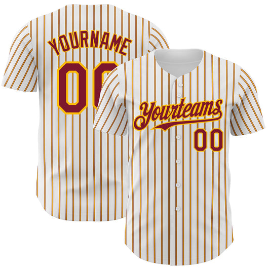 Custom White (Crimson Gold Pinstripe) Crimson-Gold Authentic Baseball Jersey - Sky-Custom