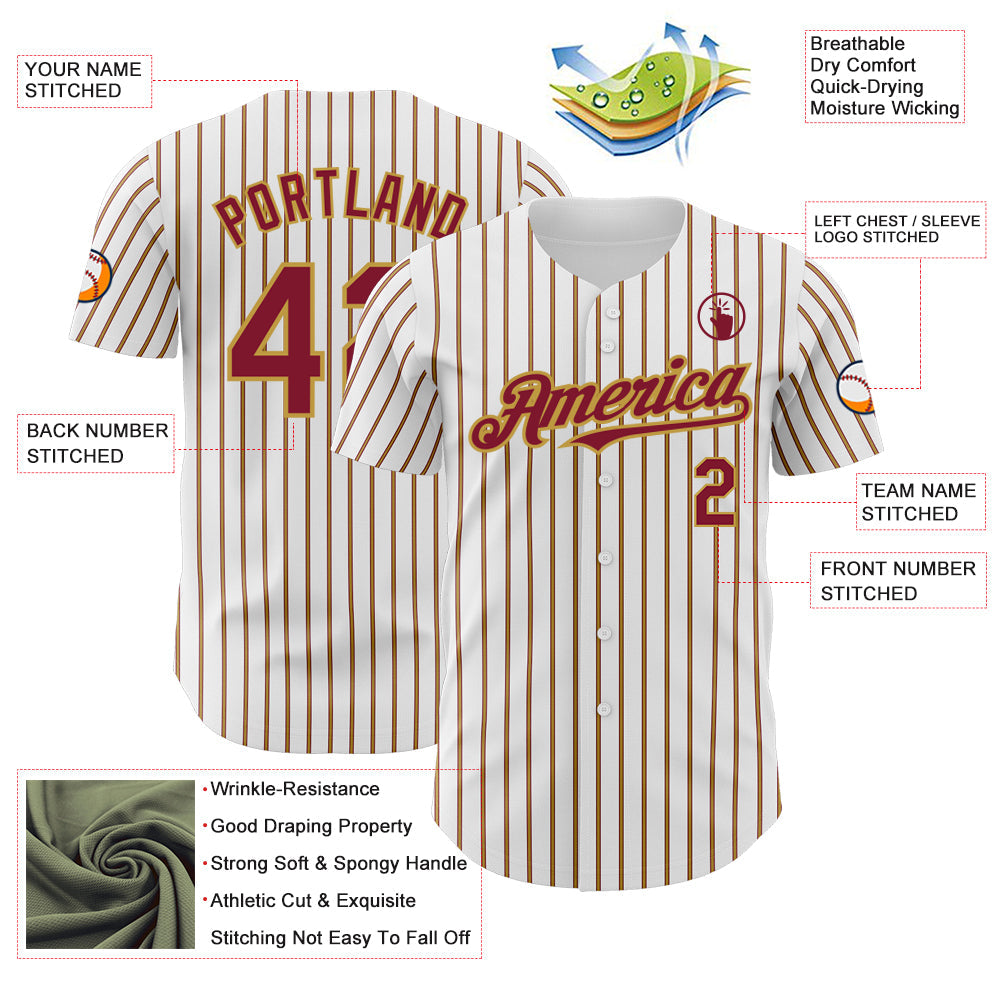 Custom White (Crimson Old Gold Pinstripe) Crimson-Gold Authentic Baseball Jersey - Sky-Custom