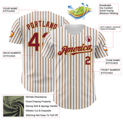 Custom White (Crimson Old Gold Pinstripe) Crimson-Gold Authentic Baseball Jersey - Sky-Custom