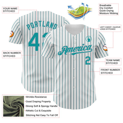 Custom White (Teal Gray Pinstripe) Teal-Gray Authentic Baseball Jersey - Sky-Custom