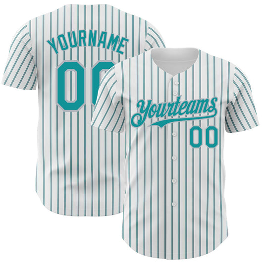 Custom White (Teal Gray Pinstripe) Teal-Gray Authentic Baseball Jersey - Sky-Custom