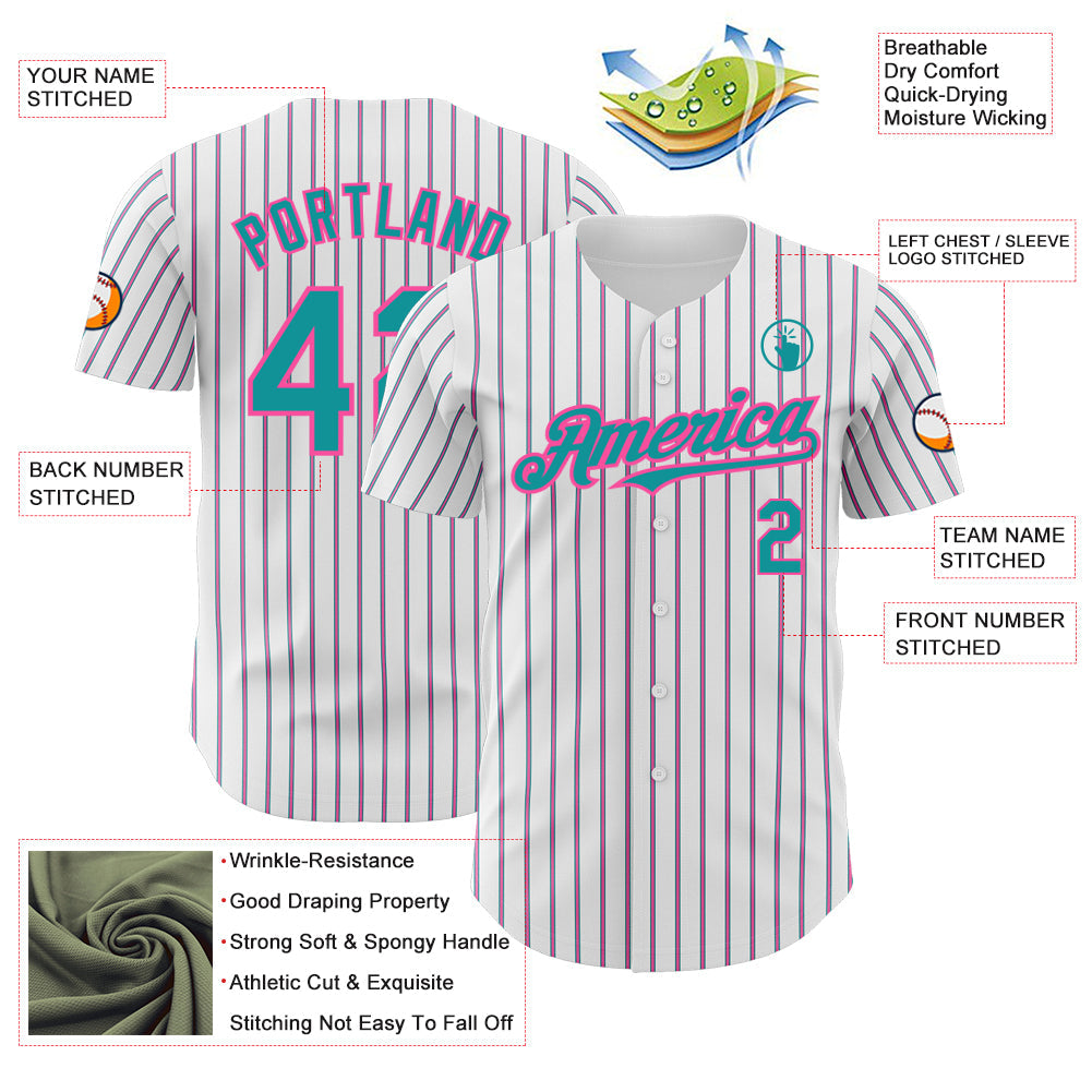 Custom White (Teal Pink Pinstripe) Teal-Pink Authentic Baseball Jersey - Sky-Custom