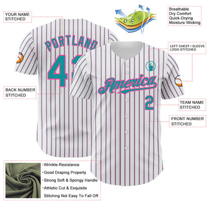 Custom White (Teal Pink Pinstripe) Teal-Pink Authentic Baseball Jersey - Sky-Custom