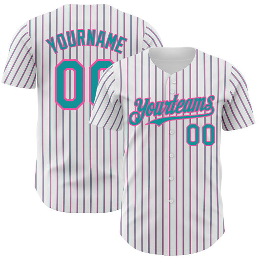 Custom White (Teal Pink Pinstripe) Teal-Pink Authentic Baseball Jersey - Sky-Custom
