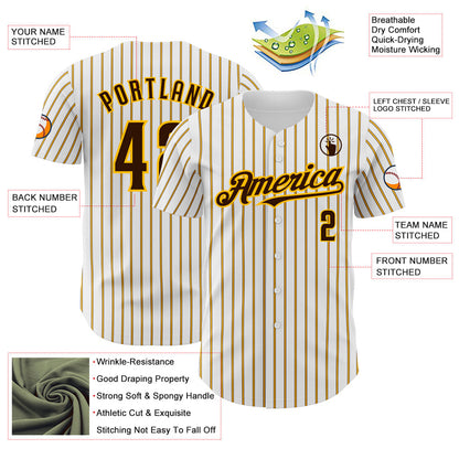 Custom White (Brown Gold Pinstripe) Brown-Gold Authentic Baseball Jersey - Sky-Custom
