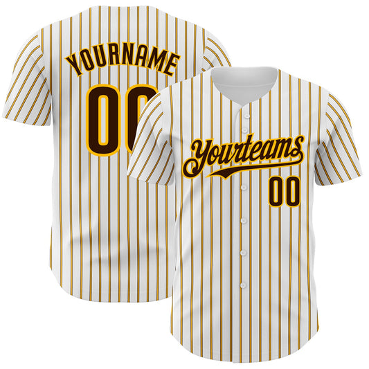 Custom White (Brown Gold Pinstripe) Brown-Gold Authentic Baseball Jersey - Sky-Custom