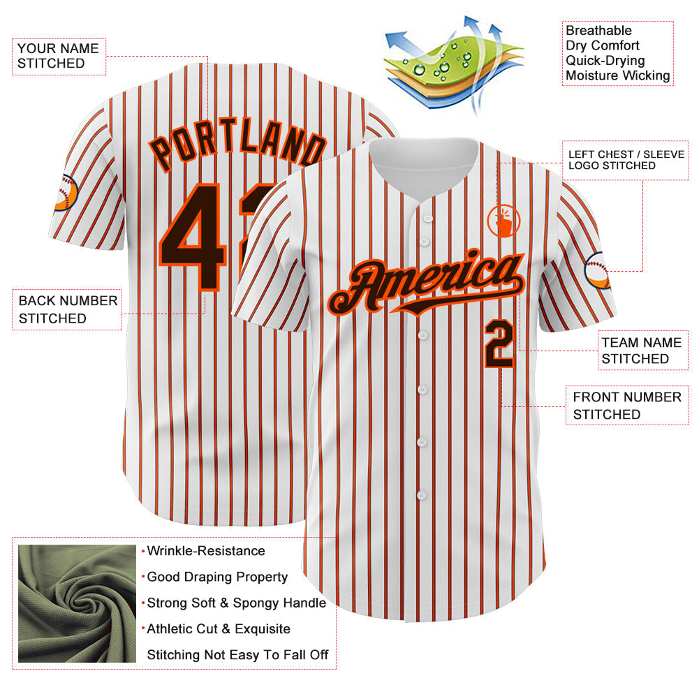 Custom White (Brown Orange Pinstripe) Brown-Orange Authentic Baseball Jersey - Sky-Custom