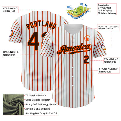 Custom White (Brown Orange Pinstripe) Brown-Orange Authentic Baseball Jersey - Sky-Custom