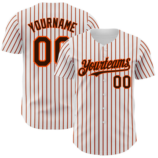 Custom White (Brown Orange Pinstripe) Brown-Orange Authentic Baseball Jersey - Sky-Custom