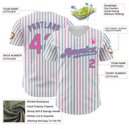 Custom White (Aqua Pink Pinstripe) Pink-Aqua Authentic Baseball Jersey - Sky-Custom