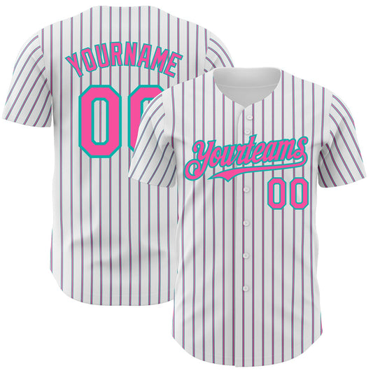Custom White (Aqua Pink Pinstripe) Pink-Aqua Authentic Baseball Jersey - Sky-Custom