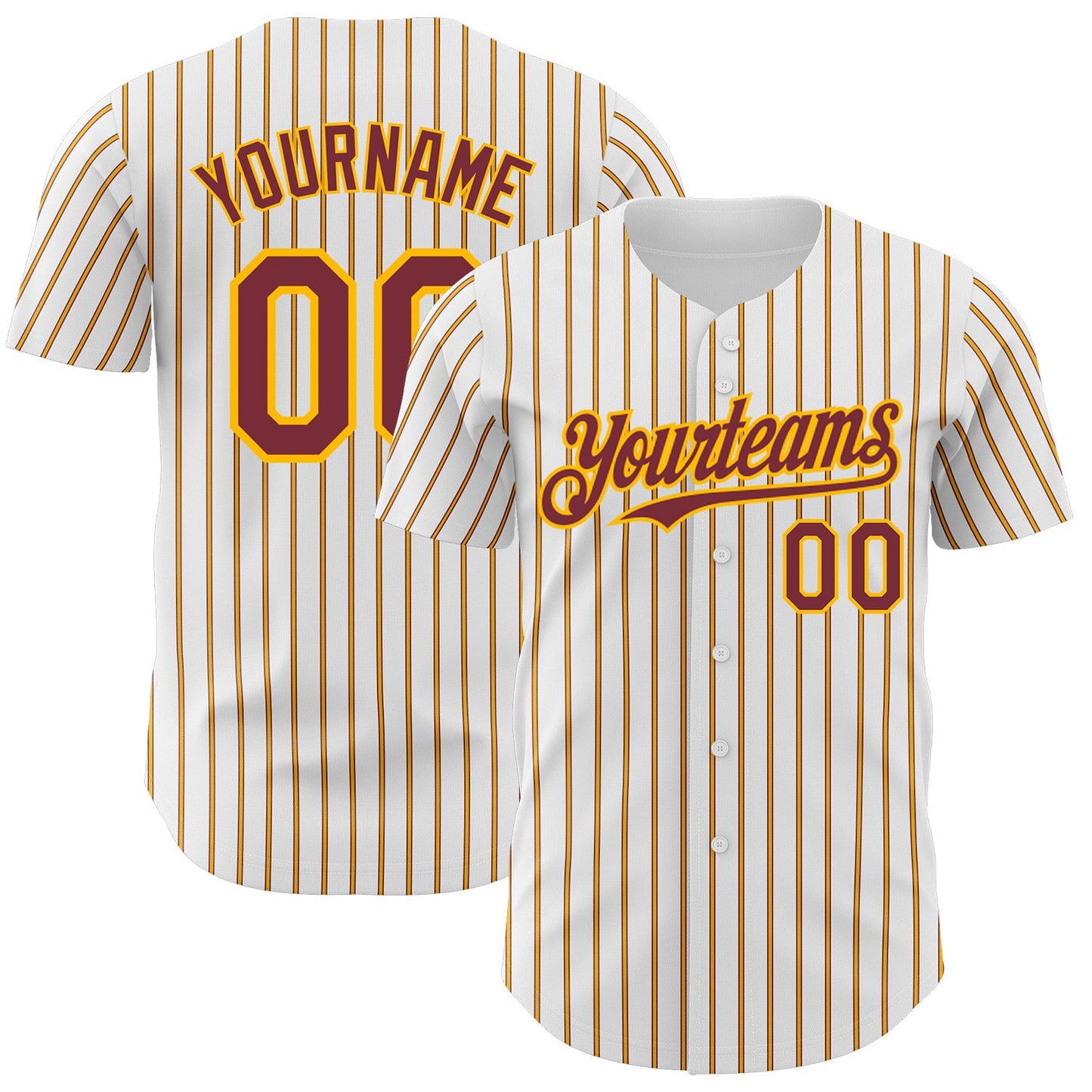 Custom White (Burgundy Gold Pinstripe) Burgundy-Gold Authentic Baseball Jersey - Sky-Custom