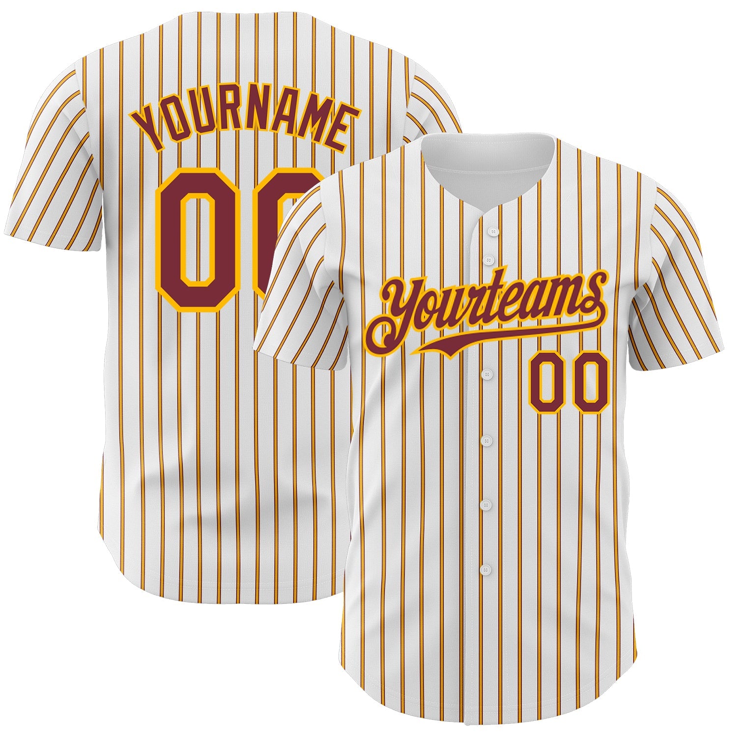 Custom White (Burgundy Gold Pinstripe) Burgundy-Gold Authentic Baseball Jersey - Sky-Custom
