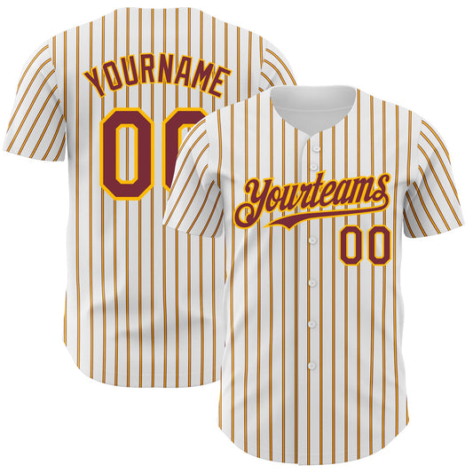 Custom White (Burgundy Gold Pinstripe) Burgundy-Gold Authentic Baseball Jersey - Sky-Custom