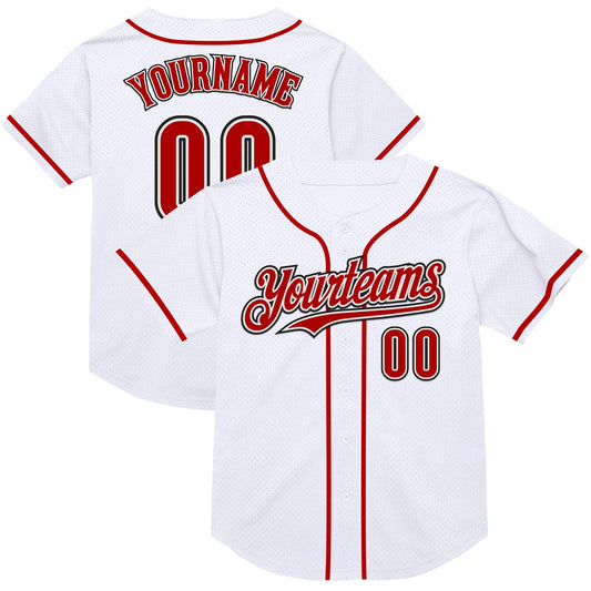 Custom White Red-Black Mesh Authentic Throwback Baseball Jersey - Sky-Custom