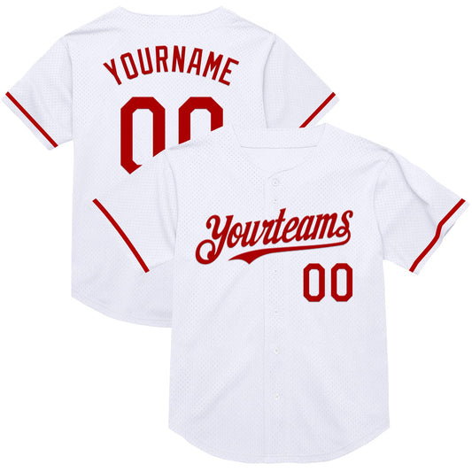 Custom White Red Mesh Authentic Throwback Baseball Jersey - Sky-Custom