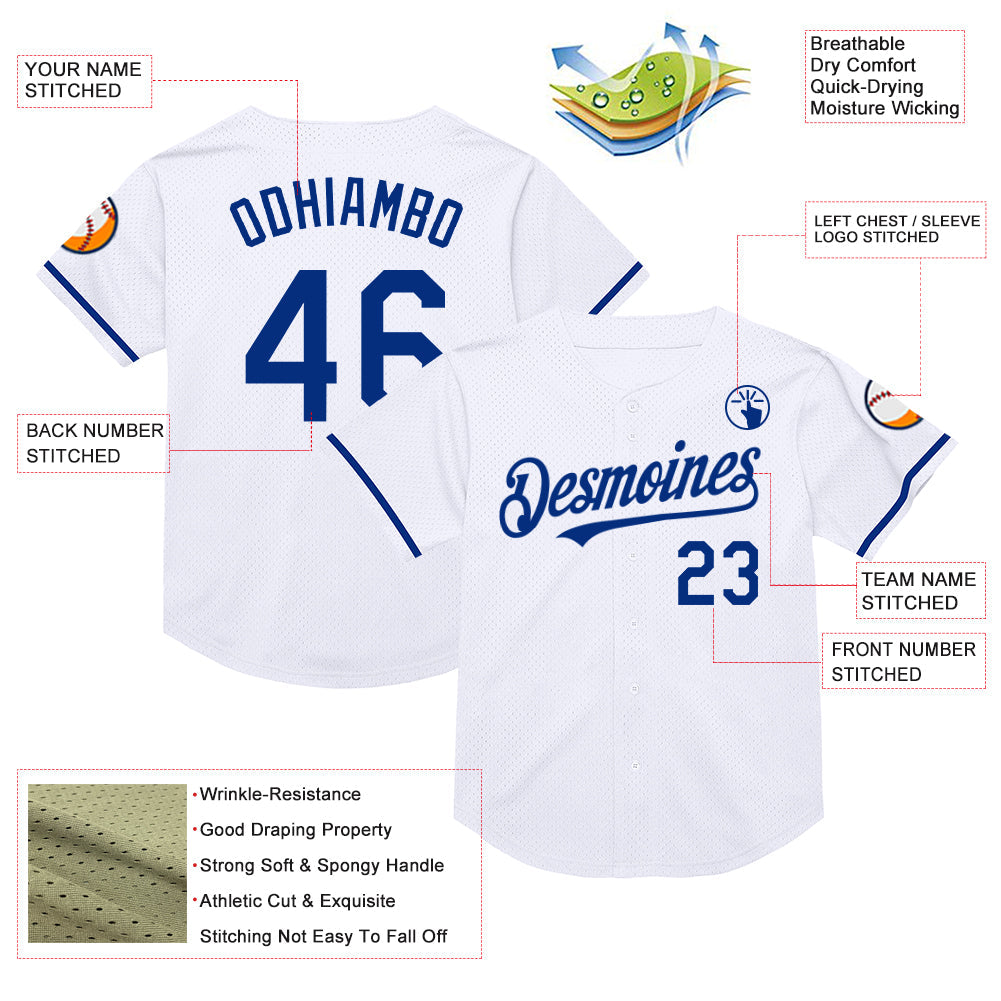 Custom White Royal Mesh Authentic Throwback Baseball Jersey - Sky-Custom