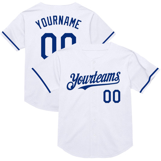 Custom White Royal Mesh Authentic Throwback Baseball Jersey - Sky-Custom