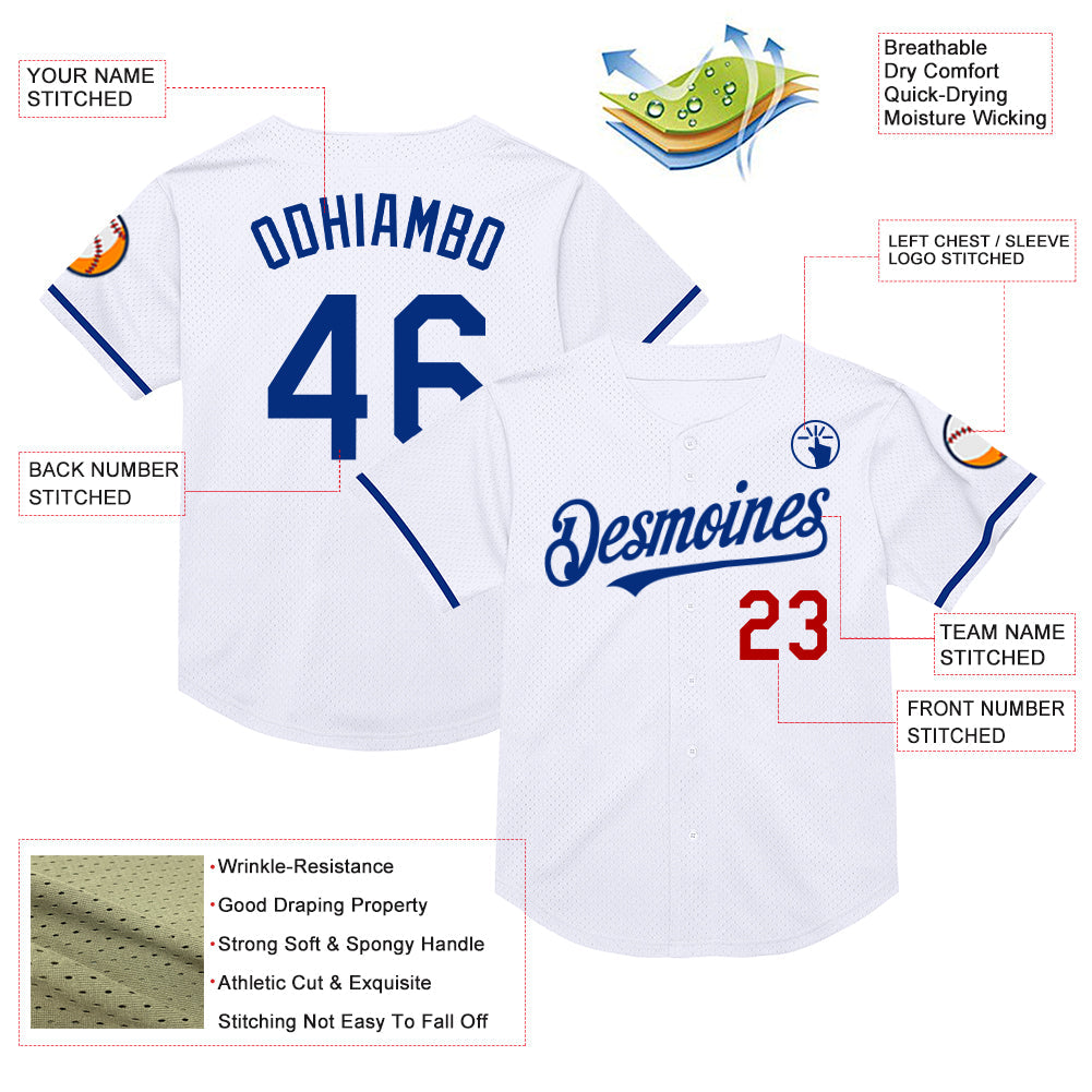 Custom White Royal-Red Mesh Authentic Throwback Baseball Jersey - Sky-Custom