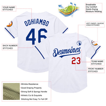 Custom White Royal-Red Mesh Authentic Throwback Baseball Jersey - Sky-Custom