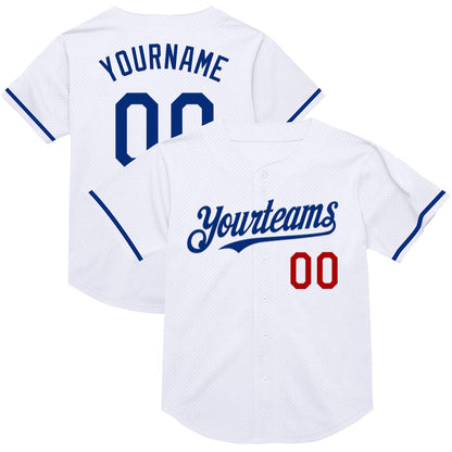 Custom White Royal-Red Mesh Authentic Throwback Baseball Jersey - Sky-Custom