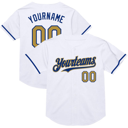 Custom White Old Gold-Royal Mesh Authentic Throwback Baseball Jersey - Sky-Custom