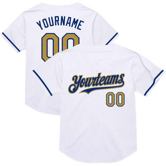 Custom White Old Gold-Royal Mesh Authentic Throwback Baseball Jersey - Sky-Custom