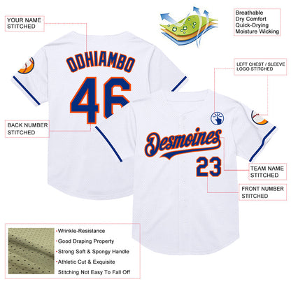 Custom White Royal-Orange Mesh Authentic Throwback Baseball Jersey - Sky-Custom