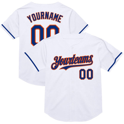 Custom White Royal-Orange Mesh Authentic Throwback Baseball Jersey - Sky-Custom