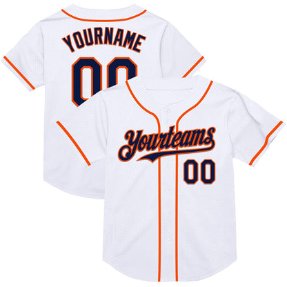 Custom White Navy-Orange Mesh Authentic Throwback Baseball Jersey - Sky-Custom