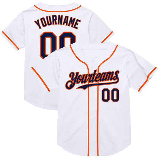Custom White Navy-Orange Mesh Authentic Throwback Baseball Jersey - Sky-Custom