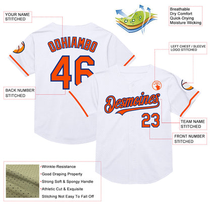 Custom White Orange-Royal Mesh Authentic Throwback Baseball Jersey - Sky-Custom