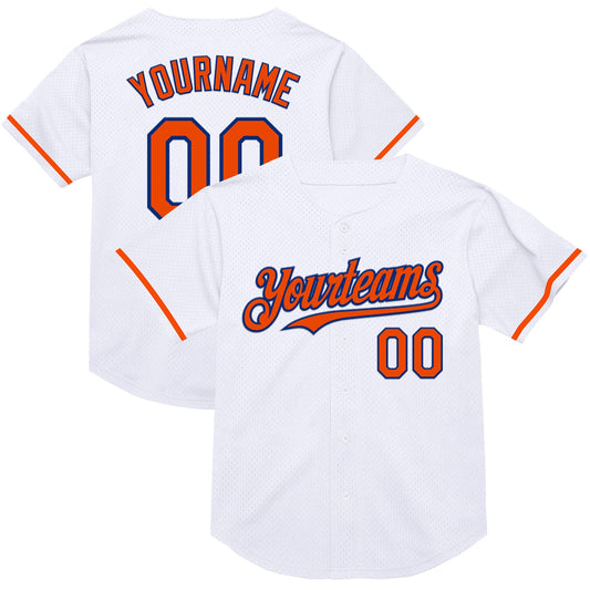 Custom White Orange-Royal Mesh Authentic Throwback Baseball Jersey - Sky-Custom