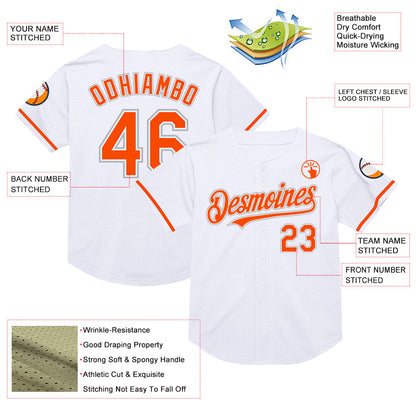 Custom White Orange-Gray Mesh Authentic Throwback Baseball Jersey - Sky-Custom