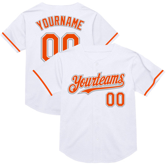 Custom White Orange-Gray Mesh Authentic Throwback Baseball Jersey - Sky-Custom