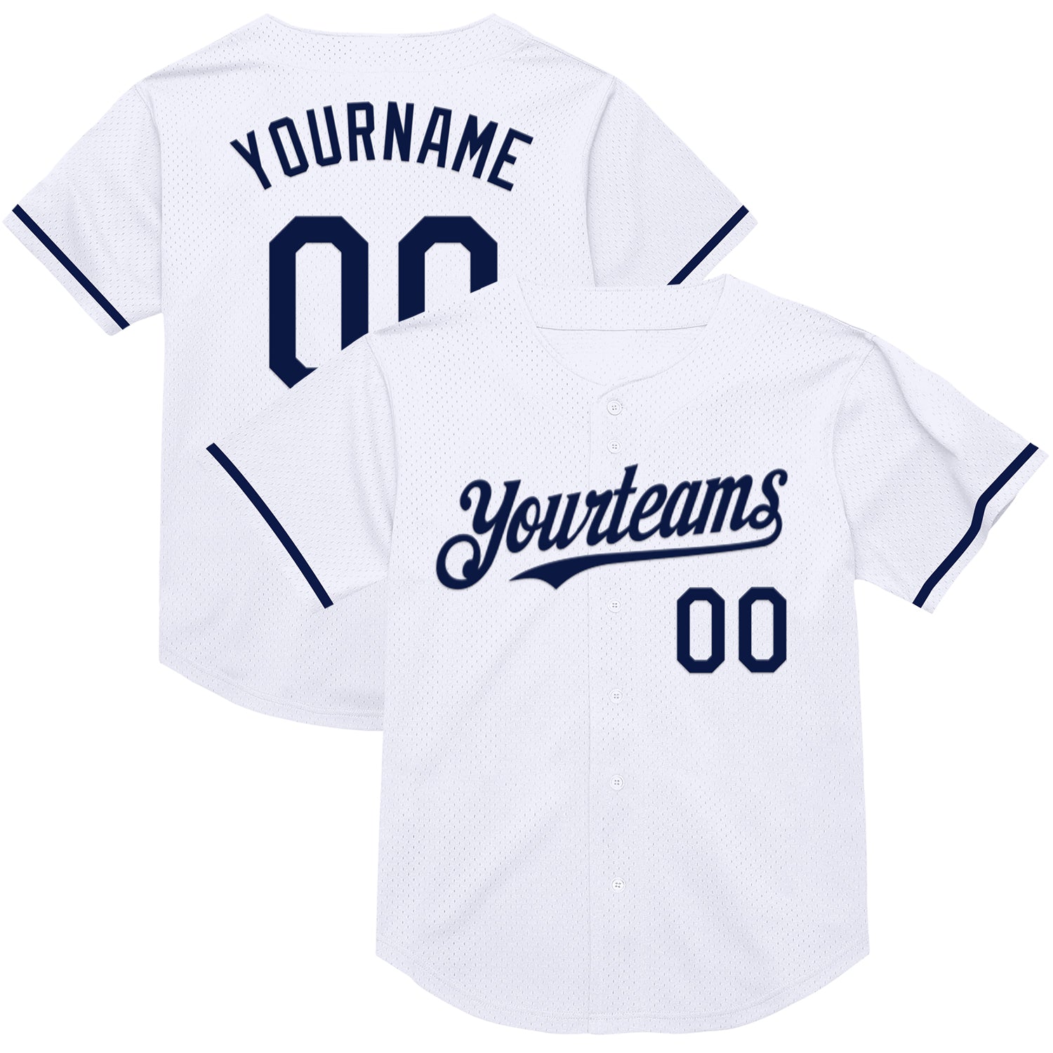 Custom White Navy Mesh Authentic Throwback Baseball Jersey - Sky-Custom